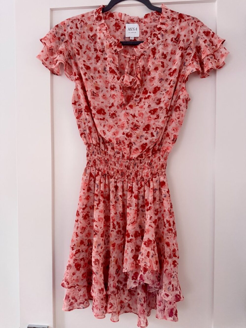 Misa Los Angeles Maia Floral Ruffle Mini Dress — Pink | XS | Like New